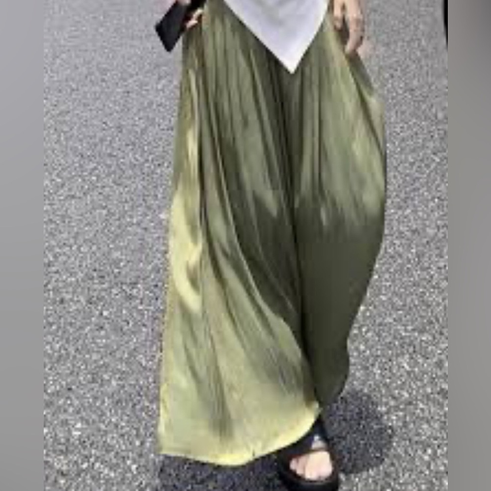 Zara flowy maxi skirt with TIES satin green khaki
